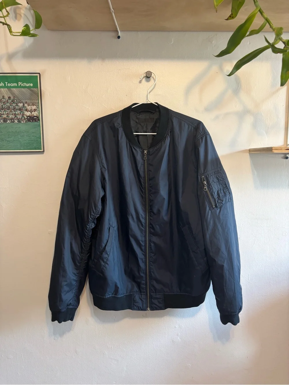 UNILQO Men's Large Navy Bomber Jacket - Lightweight Zip Front